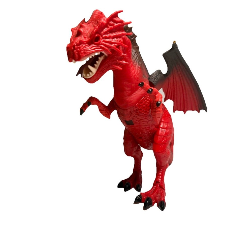 Red Black Dragon Battery Operated Toy Walks Lights Sound Tested Working